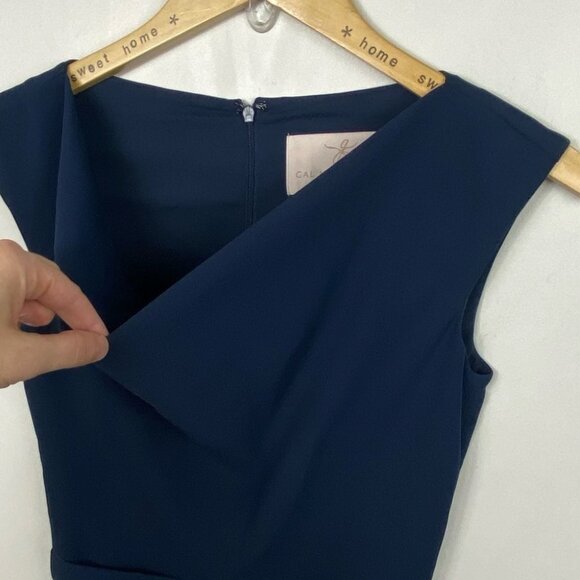 Gal Meets Glam Navy Blue Delia Jumpsuit Size 0‎ Pockets Draped Neckline Wide Leg - Picture 7 of 14